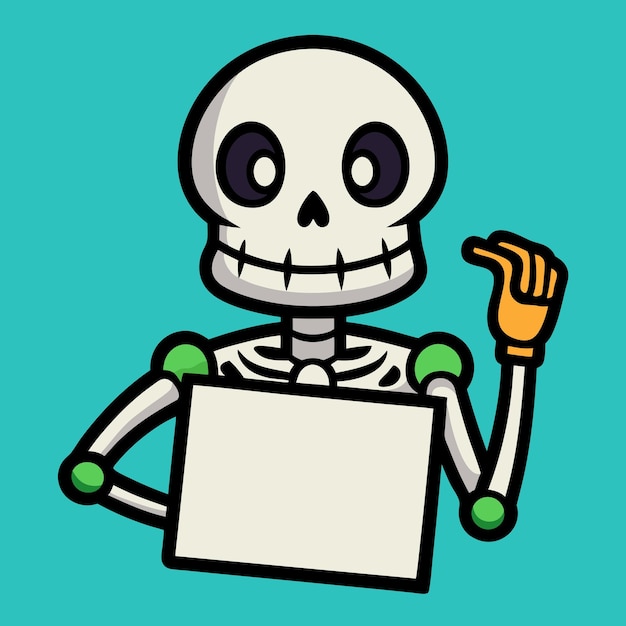 Photo cartoon skeleton holding blank sign