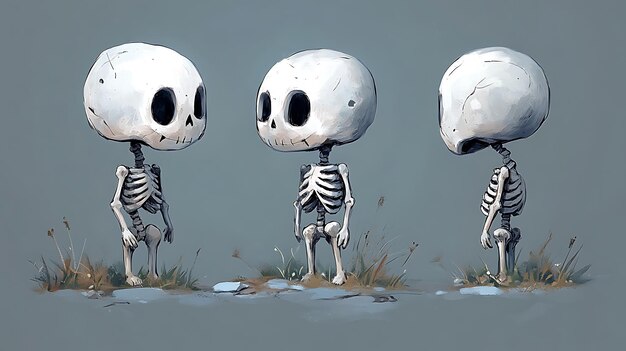 Cartoon Skeleton Illustration in Three Different Poses