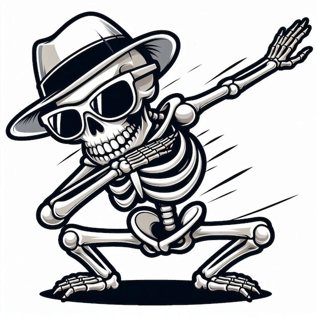 Photo a cartoon of a skeleton wearing a hat and a hat with a hat on it