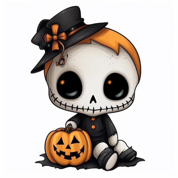 a cartoon skeleton with a hat and a pumpkin generative ai