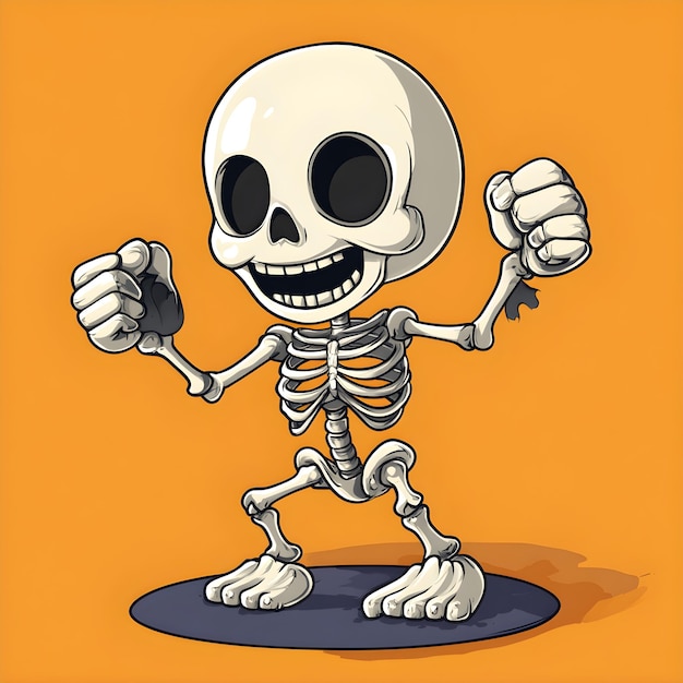 cartoon skeleton with thumbs up on orange background illustration for children