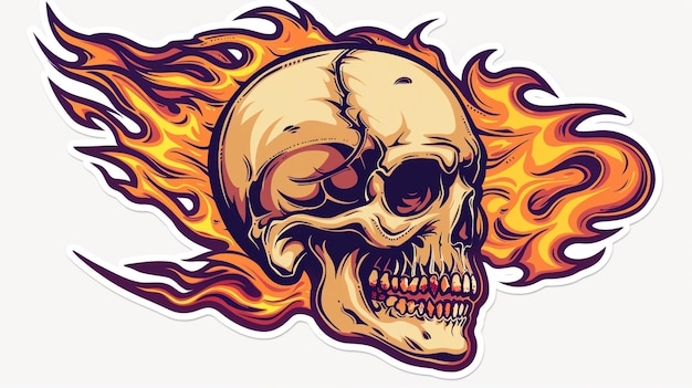 a cartoon of a skull with flames on it