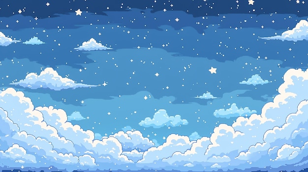 Photo a cartoon sky with clouds and stars in the night