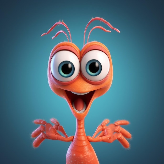 A cartoon of a small orange ant with big eyes is standing in a dark blue background.