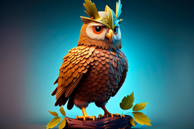 Cartoon smart owl closeup Generative AI