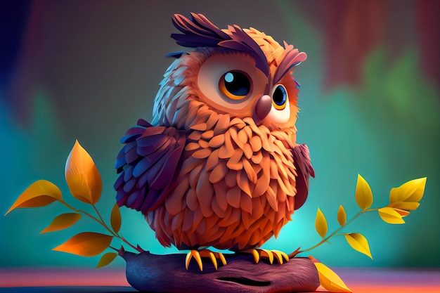 Cartoon smart owl closeup Generative AI