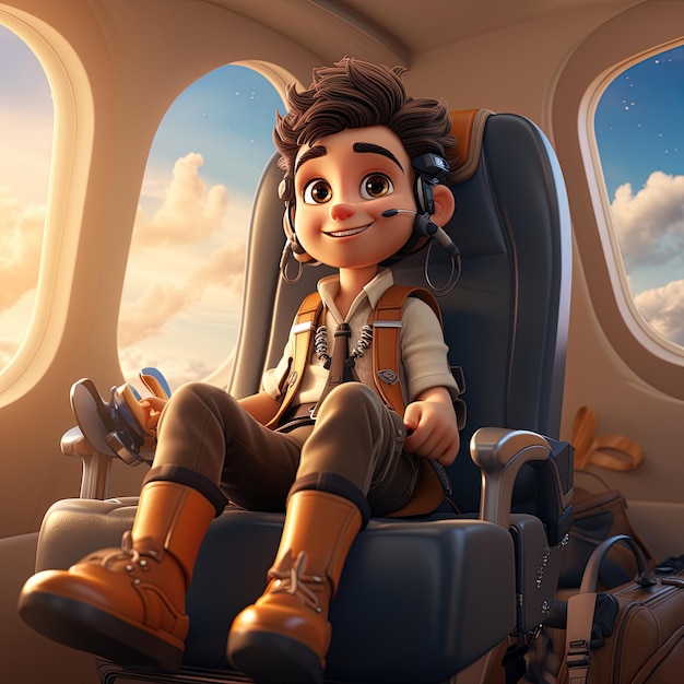 a cartoon of a smiling cartoon character sitting in an airplane