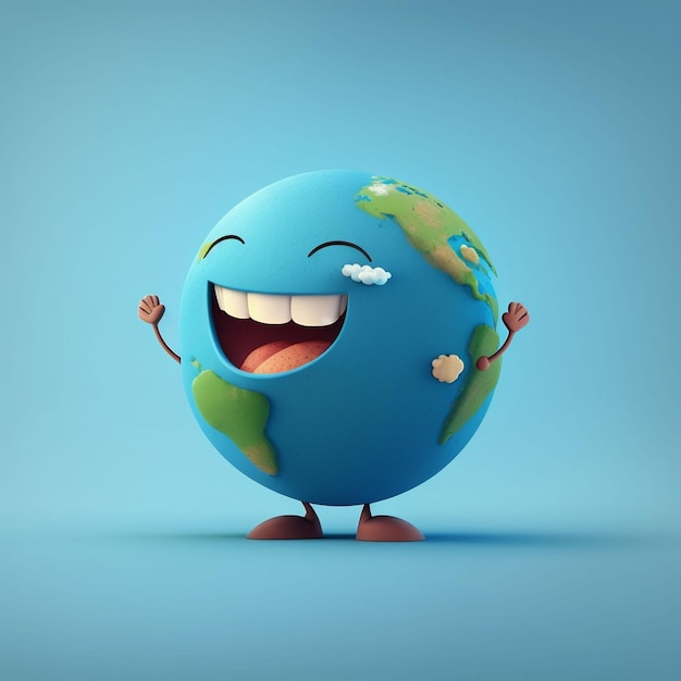 A cartoon of a smiling earth with a happy face.