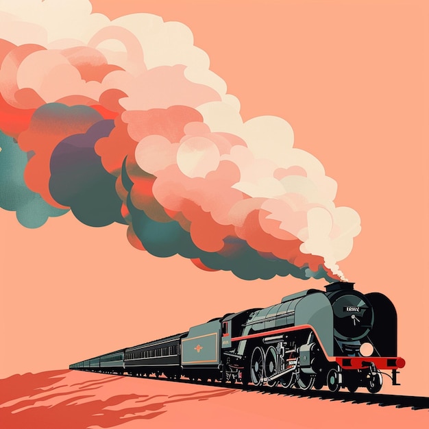 Photo cartoon smoke with train