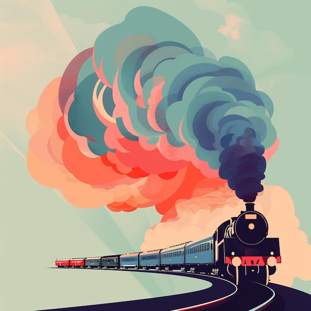 Photo cartoon smoke with train