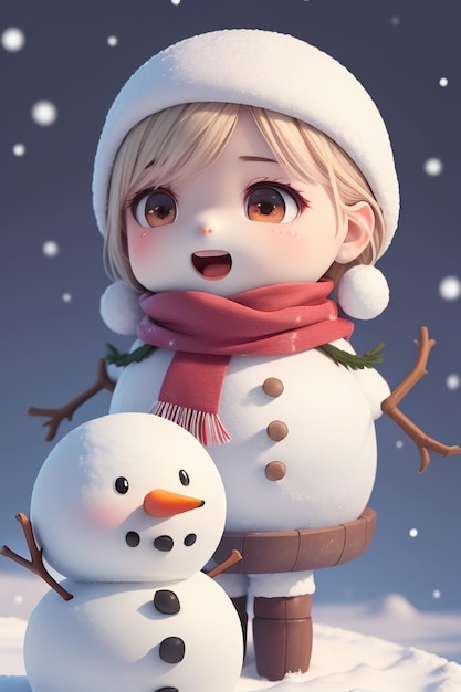 A cartoon snowman with a red scarf and a hat