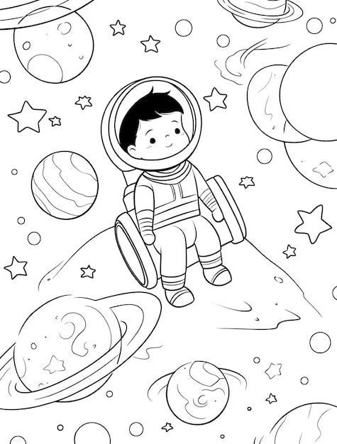 Photo a cartoon of a space suit with a boy in a space suit