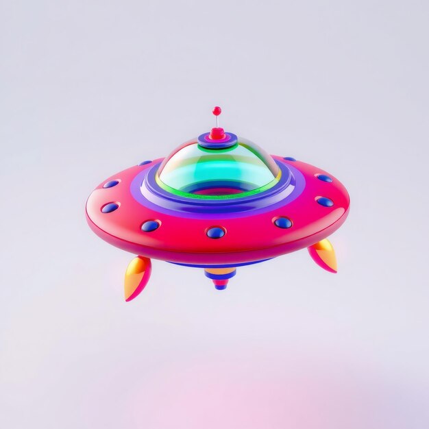 Cartoon spaceship with colourful accents and a translucent dome