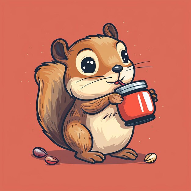 Photo a cartoon of a squirrel holding a jar of peanut butter