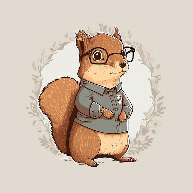 Photo a cartoon of a squirrel wearing glasses and a jacket