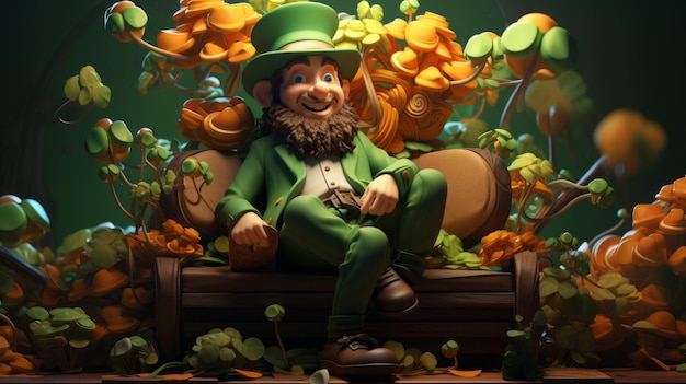 Cartoon St Patricks Day a day of pride for Ireland 17th March 3D style Generative AI