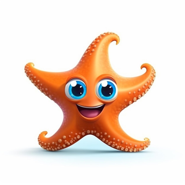 Cartoon starfish with big eyes and a smile on a white background generative ai