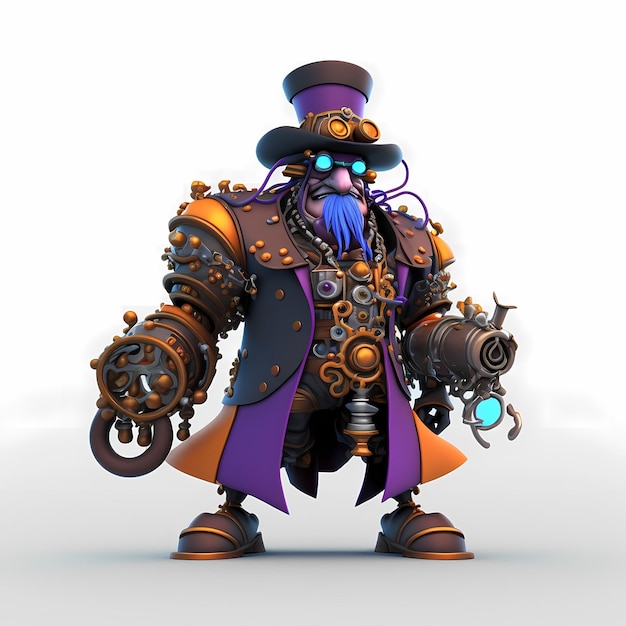 cartoon steampunk character 3D with robotic body