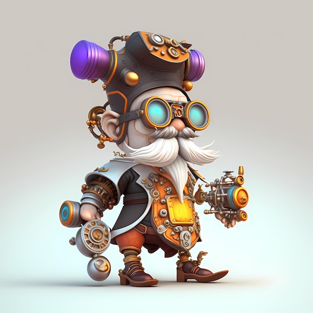 cartoon steampunk character 3D with robotic body