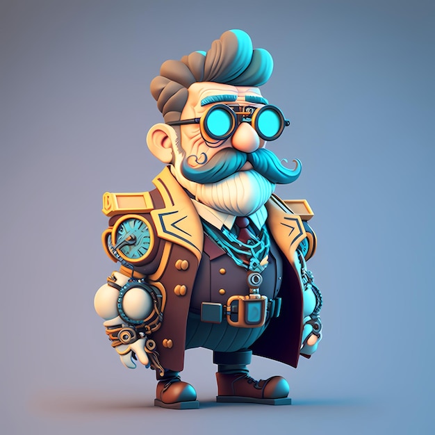 cartoon steampunk character 3D with robotic body