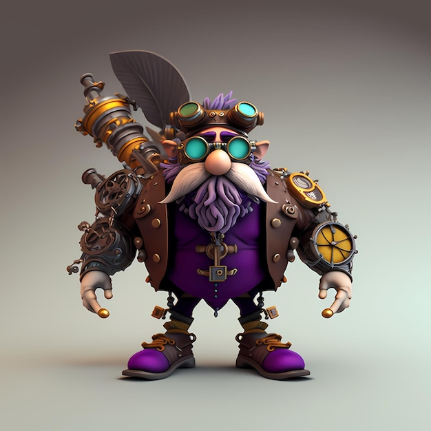 cartoon steampunk character 3D with robotic body