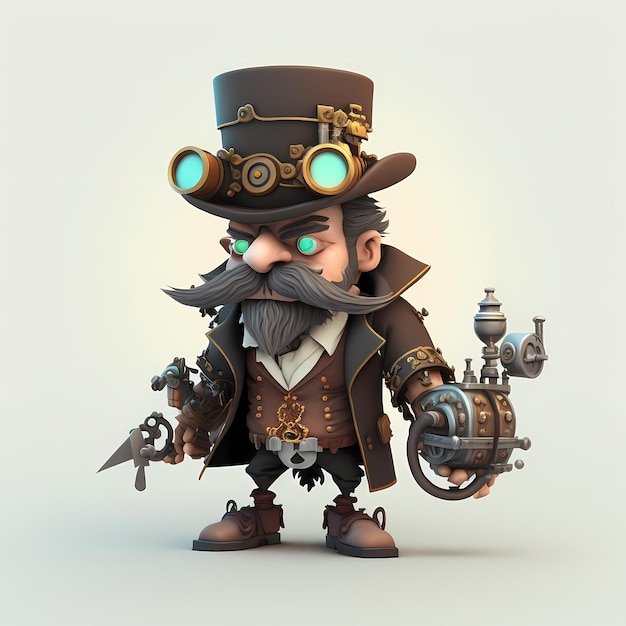 cartoon steampunk character 3D with robotic body