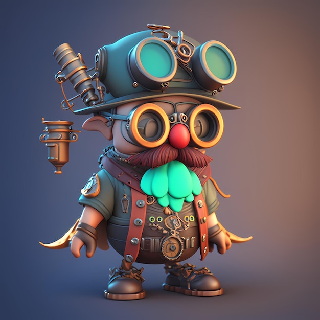 cartoon steampunk character 3D with robotic body