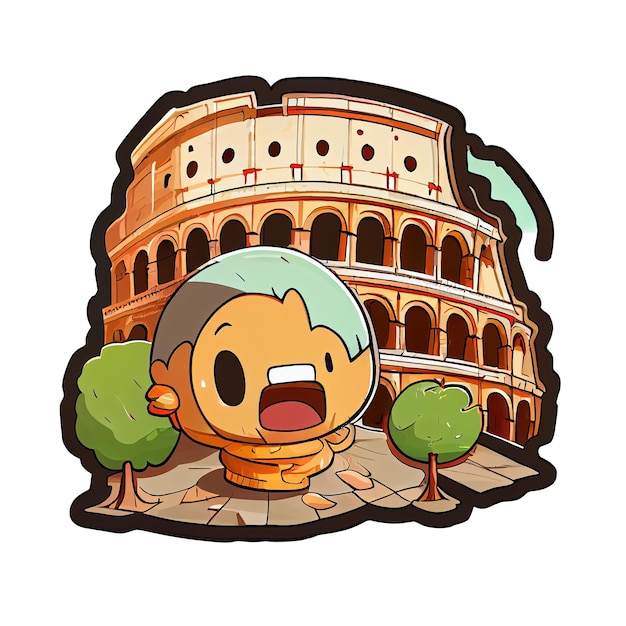 Cartoon sticker of the Colosseum a famous landmark in Rome