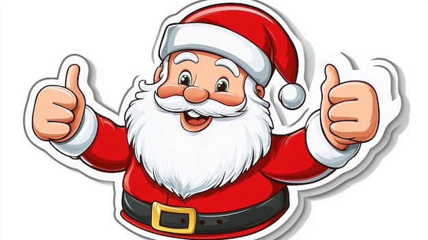 Photo cartoon sticker of santa claus giving a thumbs up