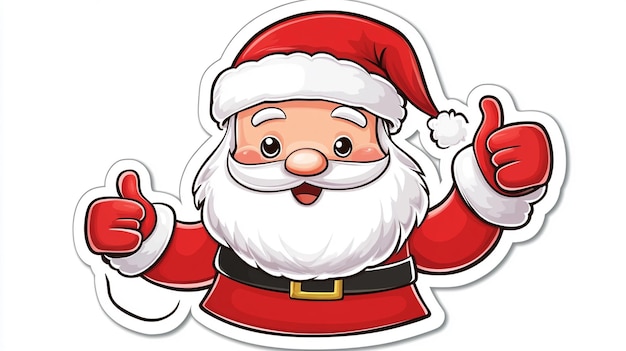 Photo cartoon sticker of santa claus giving a thumbs up