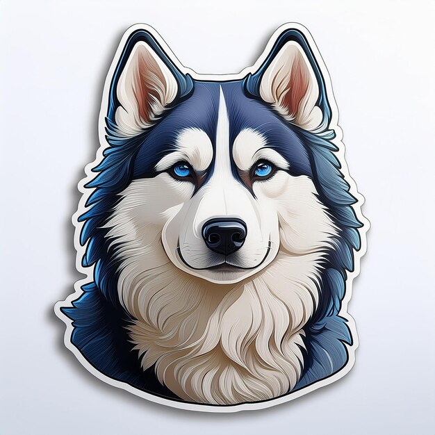 Photo cartoon sticker of siberian husky dog isolated on white background cute pet adorable animal