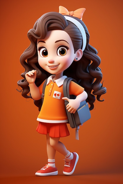 Cartoon student jappan girl 3d character