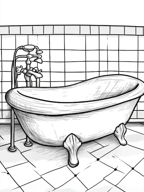 Photo cartoon style bathtub black lines suitable for children coloring