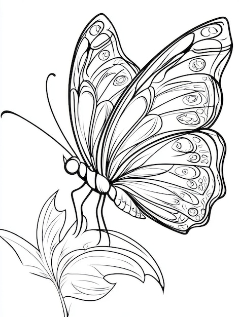 Photo cartoon style butterfly black lines suitable for children coloring