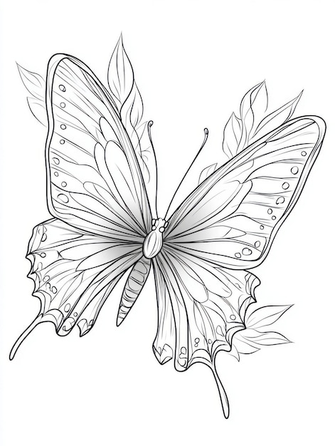 Cartoon style butterfly black lines suitable for children coloring