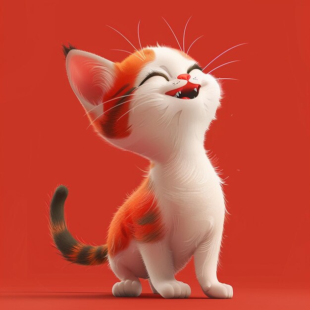 Photo cartoon style cat 3d illustration