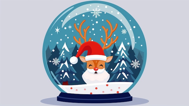 Photo cartoon style christmas snow globe adorned with santa hat and reindeer antlers christmas background