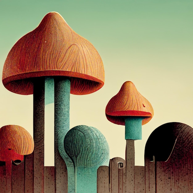 Cartoon style coloured mushrooms poisoned and healthy vegetarian food in a flat style