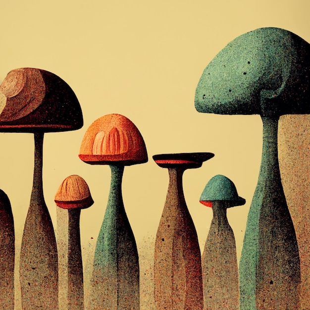 Cartoon style coloured mushrooms poisoned and healthy vegetarian food in a flat style