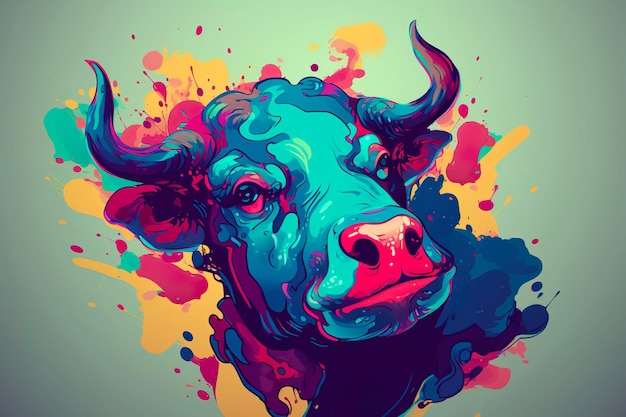 Cartoon style of cow for printing card featuring Generative AI