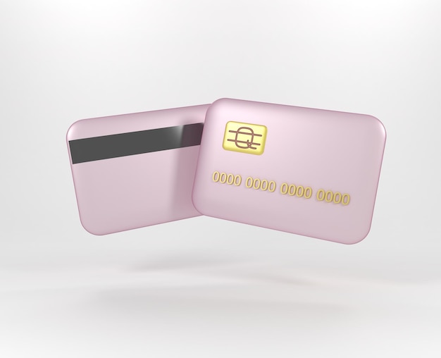 Cartoon style credit card 3d icon soft lilac credit card isolated 3d illustration