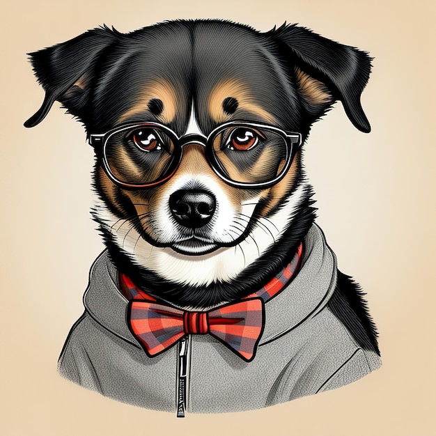 cartoon style dog with glasses illustration