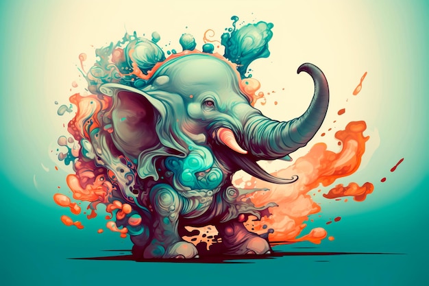 Cartoon style of elephant for printing card featuring Generative AI