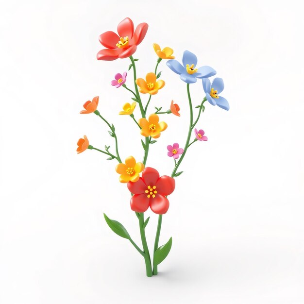 Photo cartoon style flower bouquet with red blue yellow and pink flowers