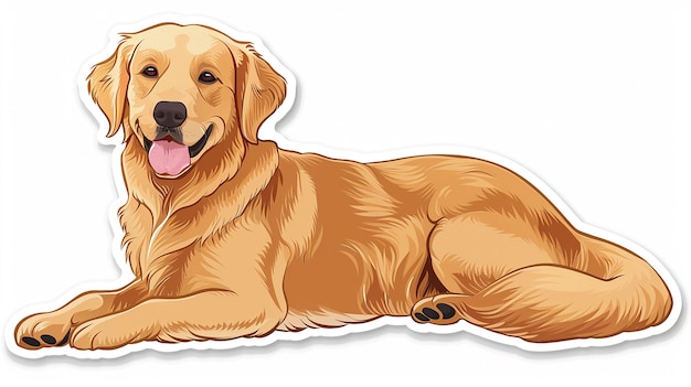 Photo cartoon style golden retriever sticker white background