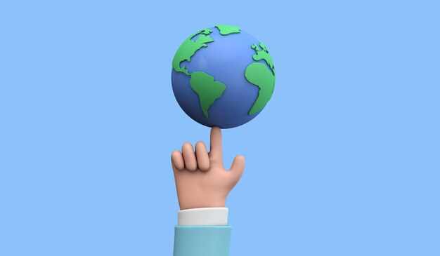 Cartoon style hand holding a planet earth earth day concept d render