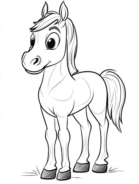 Cartoon style horse black lines suitable for children coloring