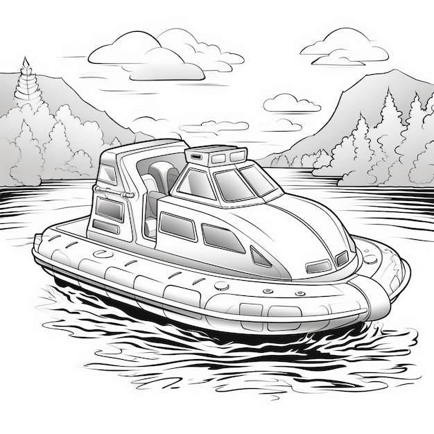 Cartoon Style Hovercraft Sailing On Calm Waters