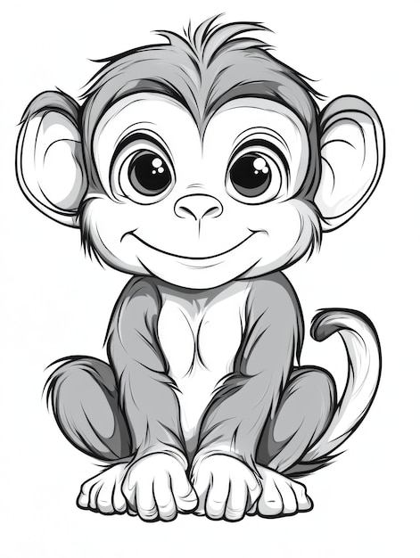 Cartoon style monkey black lines suitable for children coloring