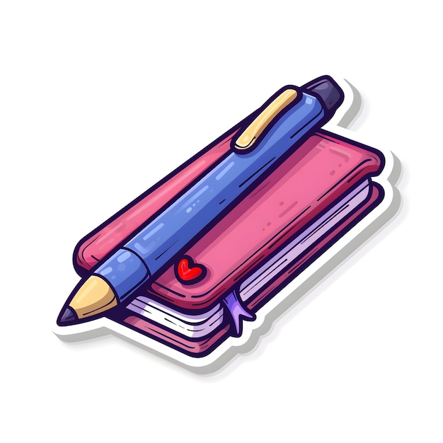 Cartoon Style Notebook and Pen with Heart Generative Ai